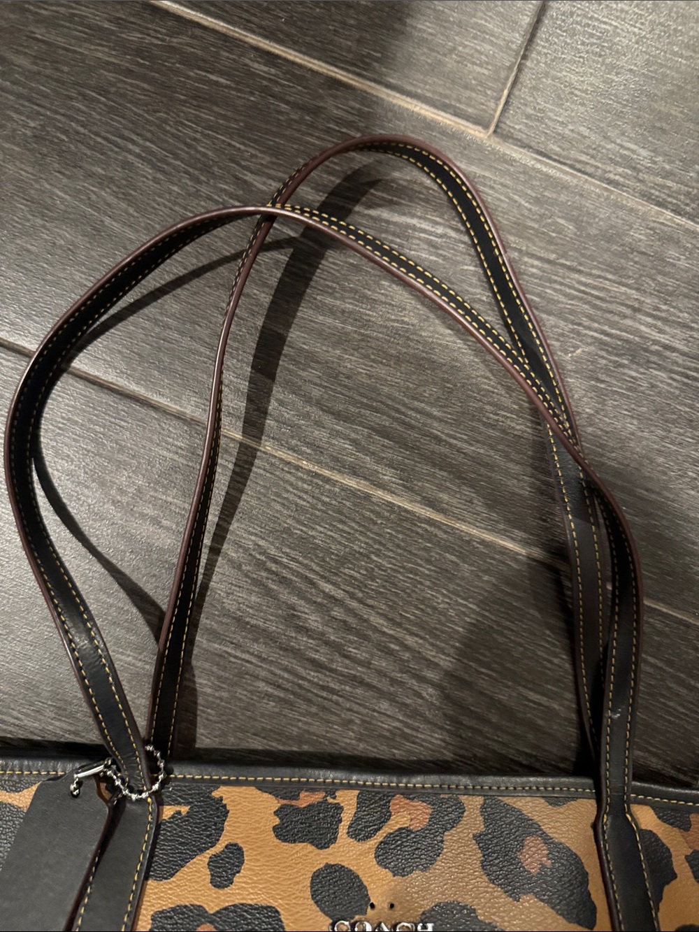 Coach Leopard-Print Leather Tote - Tan/Black - Picture 7 of 7